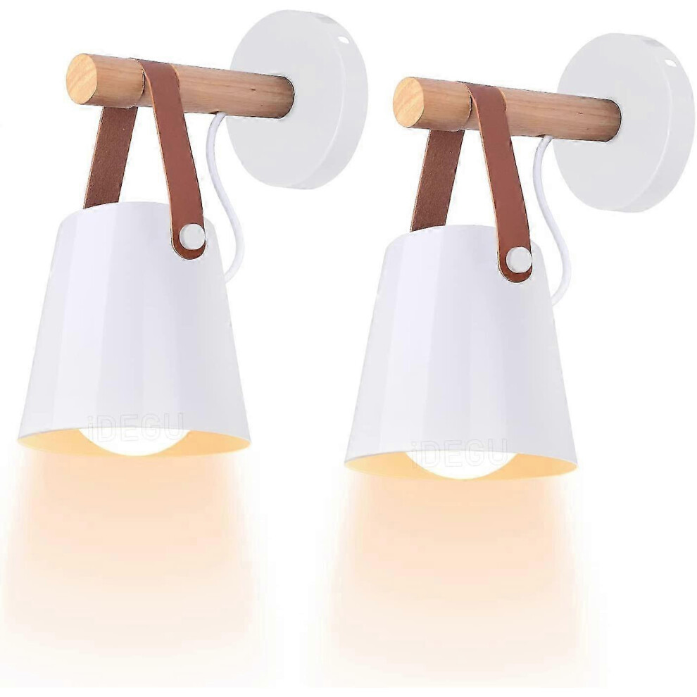 Pack Vintage Minimalist Indoor Wall Sconces, Modern Metal E27 Lampshade with Wooden Holder for Bedroom, Office, Hallway (Black)