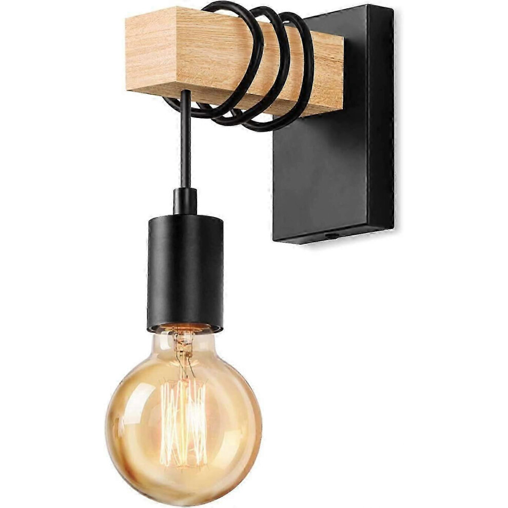 Industrial Wooden Wall Retro Indoor Ing, E27 Wall Spot, (Without Bulb) Light/Black