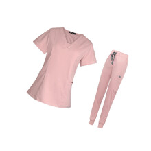 (Pink, M) Fashionable Women s Scrub Set Nurse V-Neckline Machine Washable Short