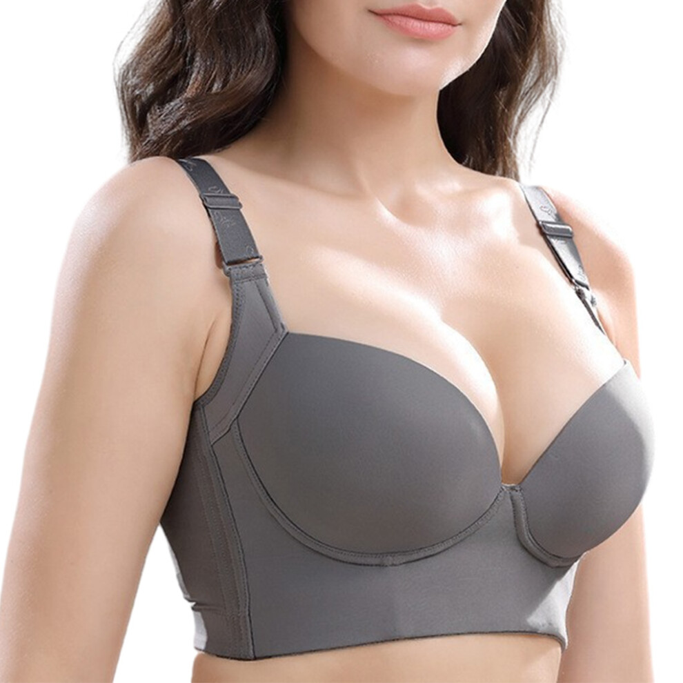 (Gray AB, 40) Women Deep Cup Bra Seamless Shapewear V Neck Back Closure Underwear-image-OPC-PKJVCYB-NEW