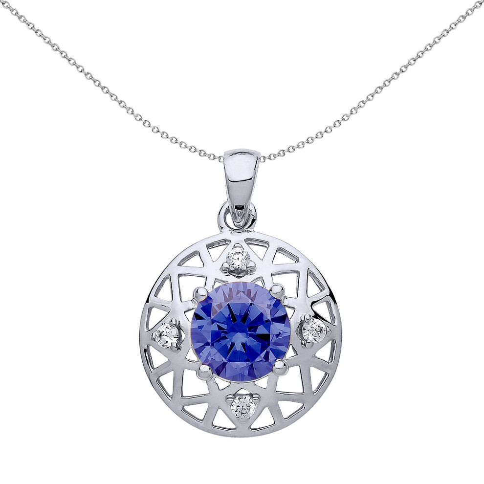 Jewelco London Ladies Sterling Silver Tanzanite-Violet Cubic Zirconia Moonlight Frost Pendant Necklace 18 inch - GVP476