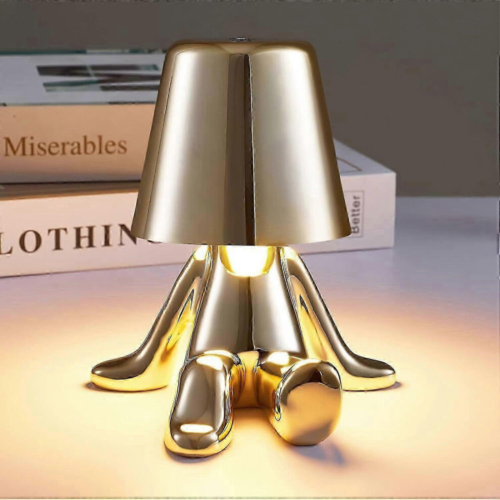 Touch Bedside Lamp, Little Man Led Lamp, Usb Charging, Dimmable Golden