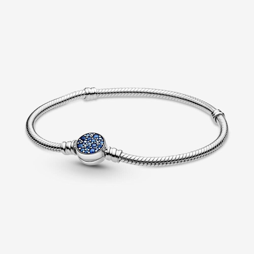 (599288C01-17) (Brand 599288C01-17 Moments Sparkling Blue Disc Clasp Snake Chain Bracelet) Brand 599288C01 Moments Sparkling Blue Disc