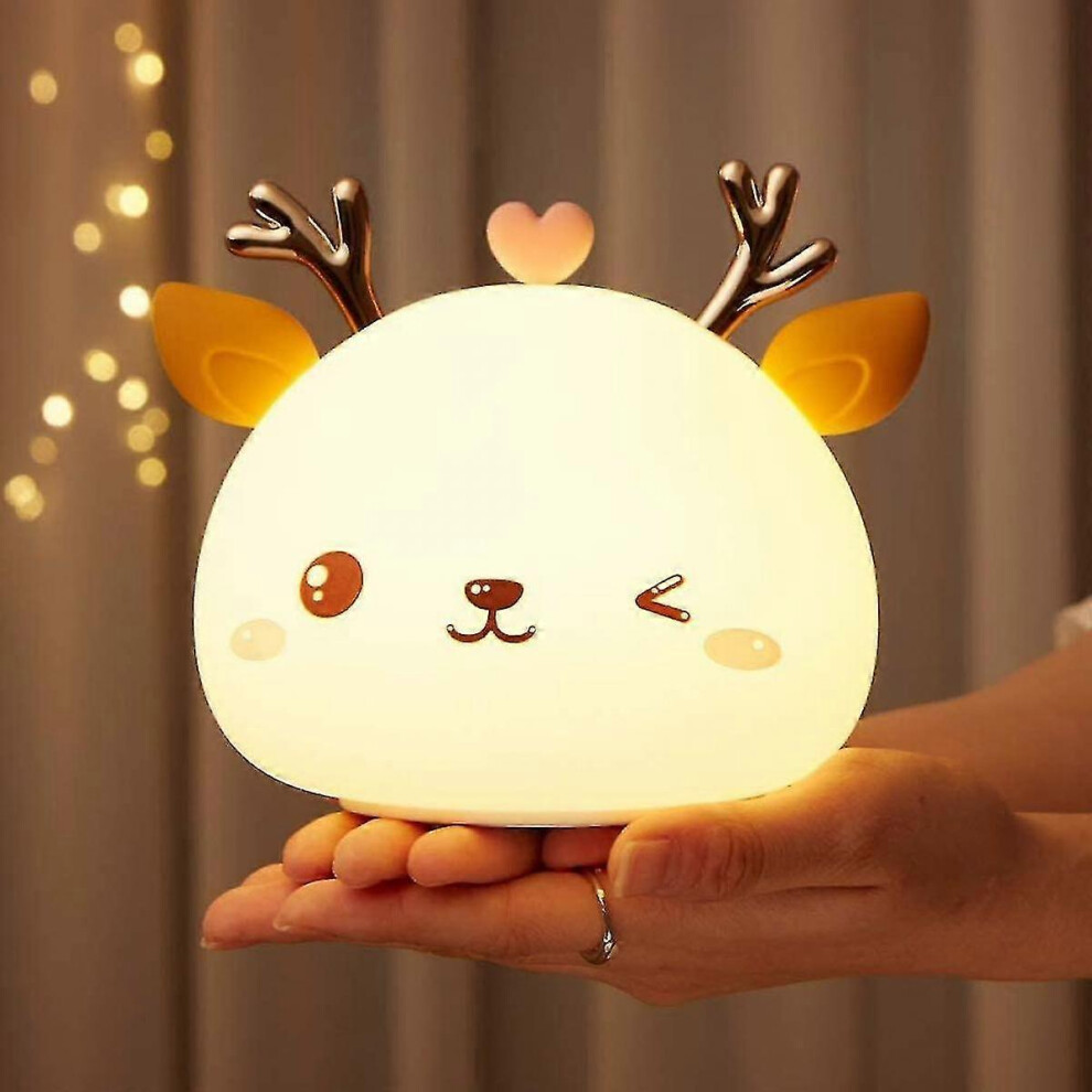 Rechargeable Led Night For Kids, Bedside Lamp, Portable Silicone Night For Girls And Boys, Multicolor Deer Lamp With Touch Control Light