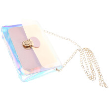 bolsa feminina transparente com corrente colorida, mini bolsa gelatina rosa