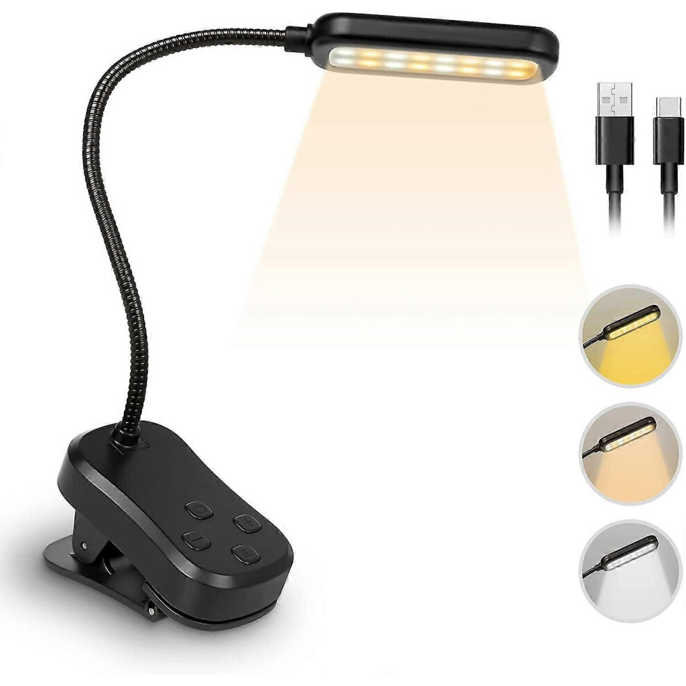 Clip-On Reading Reading Lamp For Reading In Bed, Usb Rechargeable Reading With 16 Leds, 5 Brightness Levels And 3 Color Modes For Light