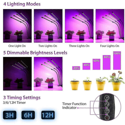 Plant lamp / plant lighting with 4 flexible LED fluorescent tubes 2