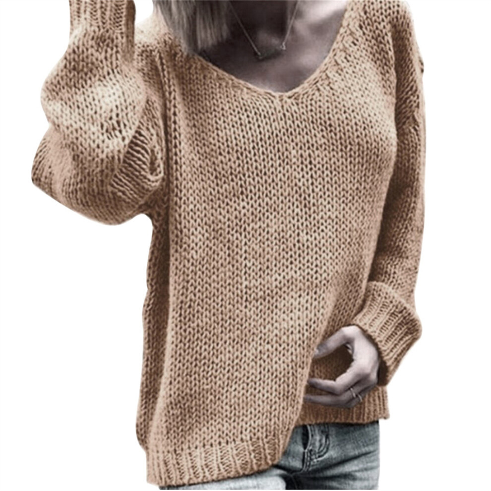(L, Khaki) Pullover Sweater Round Neck Knitted Shirt Fashion Clothes Vacation Top-image-OPC-PKJXJSD-NEW