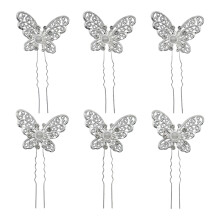 6Pcs Wedding Hairpin Silver Butterfly Pearl Hair Accessories for Bride