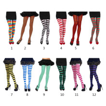Women Girls Rainbow Multicolor Striped Tights Opaque Stockings Slim Pantyhose for Christmas Halloween Cosplay Costume  Green and white