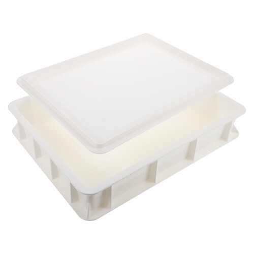 stackbare teigbox aus kunststoff mit deckel für pizzateig, platzsparend