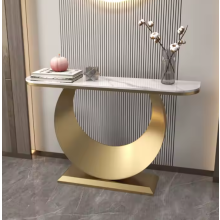 Marble Console Table Heavy Duty White with Gold Metal Legs
