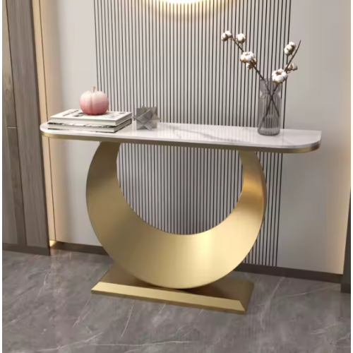 Marble Console Table Heavy Duty White with Gold Metal Legs