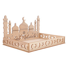 Eid Mubarak Dessert Tray Wood Beige 1set