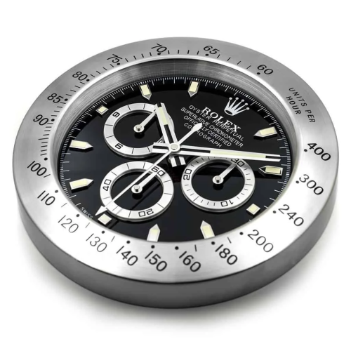 Rolex Daytona Style, Silver & Black | Wall Clock 1