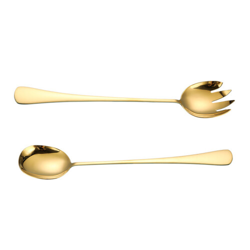 2Pcs Stainless Steel Buffet Spoon Practical Food Serving Fork (Golden) 1