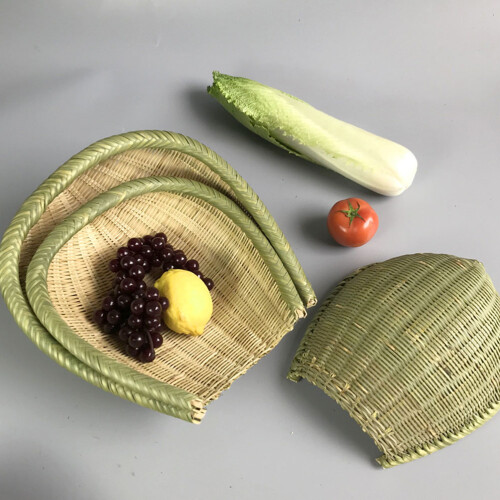 Wicker Fruit Tray Snack Serving Drying Rack Bowls - Khaki 2