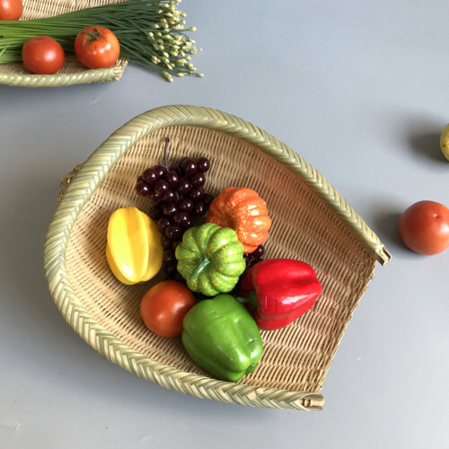 Wicker Fruit Tray Snack Serving Drying Rack Bowls - Khaki 1