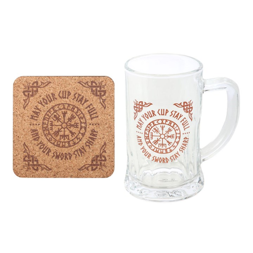 Viking Compass Glass Beer Tankard with Coaster 1