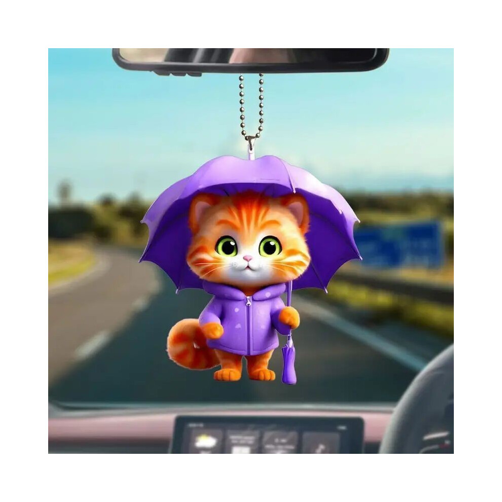 Cute Umbrella Holding Cat Pattern Acrylic Pendant For Car Accessories Decor-image-OPC-PKK5FPW-NEW