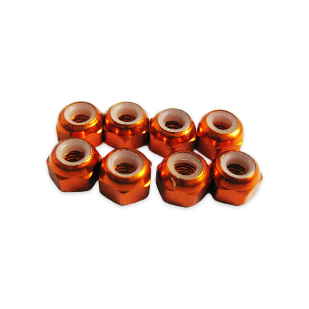 (Orange) 8piece Aluminum Alloy Flanged Nylon Lock Nut M3 For 1/18 Hobbico-image-OPC-PKK6669-NEW