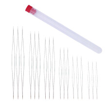 kit 18 peças agulhas para contas c/ enfiadores e frasco 4,5 a 12,8 cm