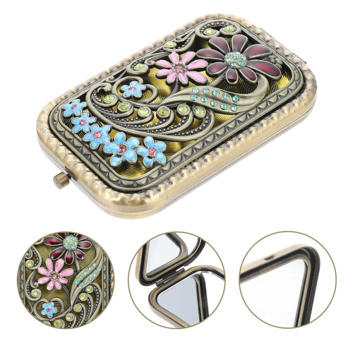 Vintage Portable Makeup Mirror Compact Folding Dual Sided 2