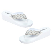 1Pair Stylish White Pearl Slip on Sandals Women Summer Outdoor Shoes