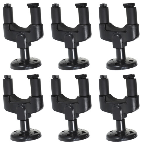 6Pcs Black Guitar Hangers Wall Mount Auto Locking with Rubber Grip