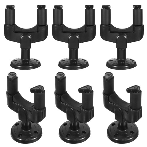 6Pcs Black Guitar Hangers Wall Mount Auto Locking with Rubber Grip 2
