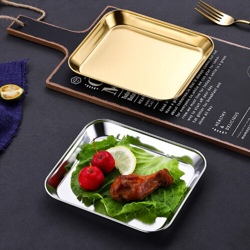 2pcs stainless steel square storage dessert plates silver 2