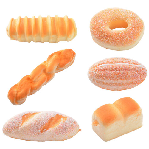 6 pcs pu simulated bread models for bakery photo props (yellow)