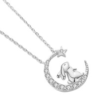 Stilvolle Silberkette S925 Mit Glitzerndem Hohlmond & Stern