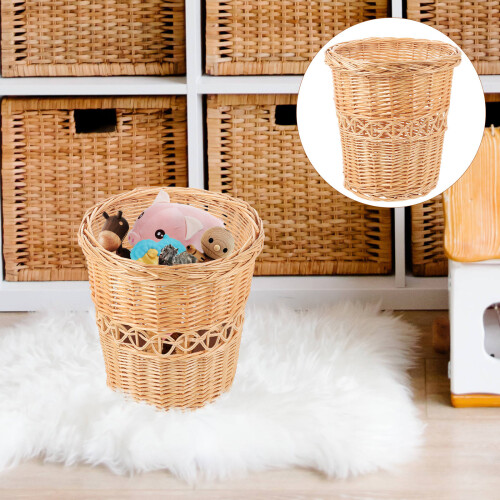 Wicker Trash Can Rectangular Light Yellow 1 Piece 1