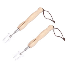 2Pcs Outdoor Telescopic Barbecue Forks with Gourd-shaped Wooden Handle