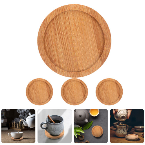 4pcs round bamboo coasters for drinks, small saucers for home 2