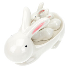 1Set Handbemalter Keramik Hase Essstäbchen- Und Gewürzhalter