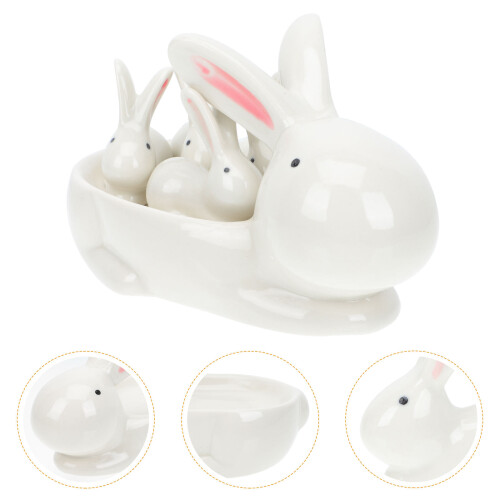 1Set Handbemalter Keramik Hase Essstäbchen- Und Gewürzhalter 2