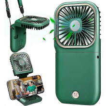 USB Fan Mini Fan Quiet Hanging Hand Fan, USB Rechargeable with 3 Speeds, Foldable and Portable Fan for Home, Office and Travel, (Green)