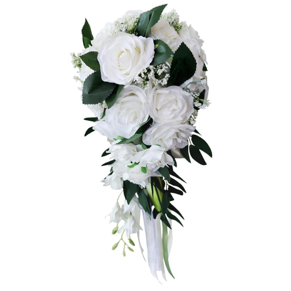 (White) Charming Wedding Hand Bouquet Lovely Bridal Holding Flowers-image-OPC-PKKDZXK-NEW