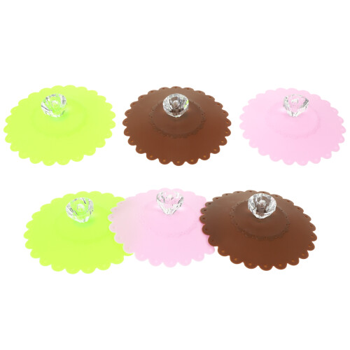 6 pcs 10.5cm transparent silicone cup lids with flower pattern