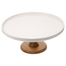 ceramic dessert tray with wooden base for cupcakes and pastries