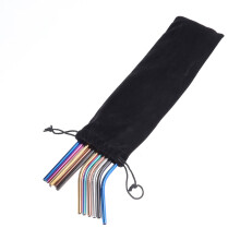 bolsa em flanela preta para guardar canudos e talheres em aço inoxidável