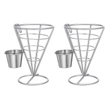 porta-batatas fritas em cone com suporte para copos e expositor de arame