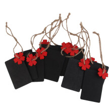 10pcs mini rectangular wooden blackboard price tags with red flower