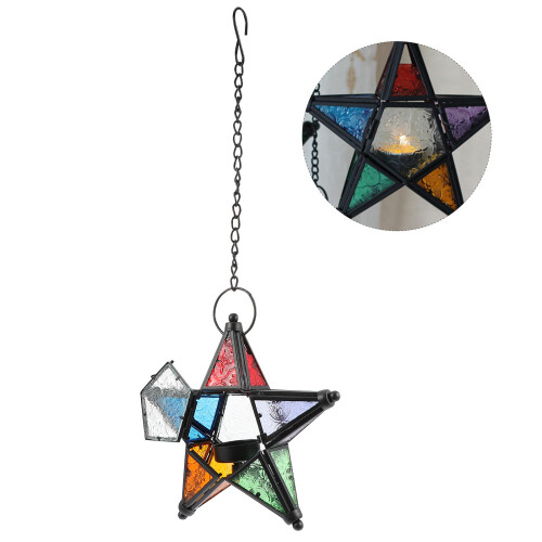 colorful hanging pentagram candle holder lantern 2
