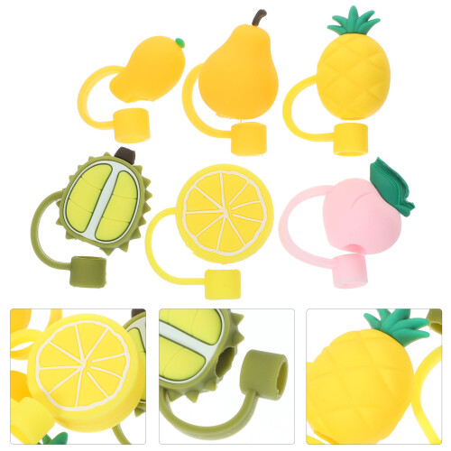 6pcs silicone straw covers fruit-themed dust caps for drinking straws 1