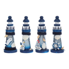 8Pcs Mini Wooden Lighthouse Decorations Blue White for Home and Office