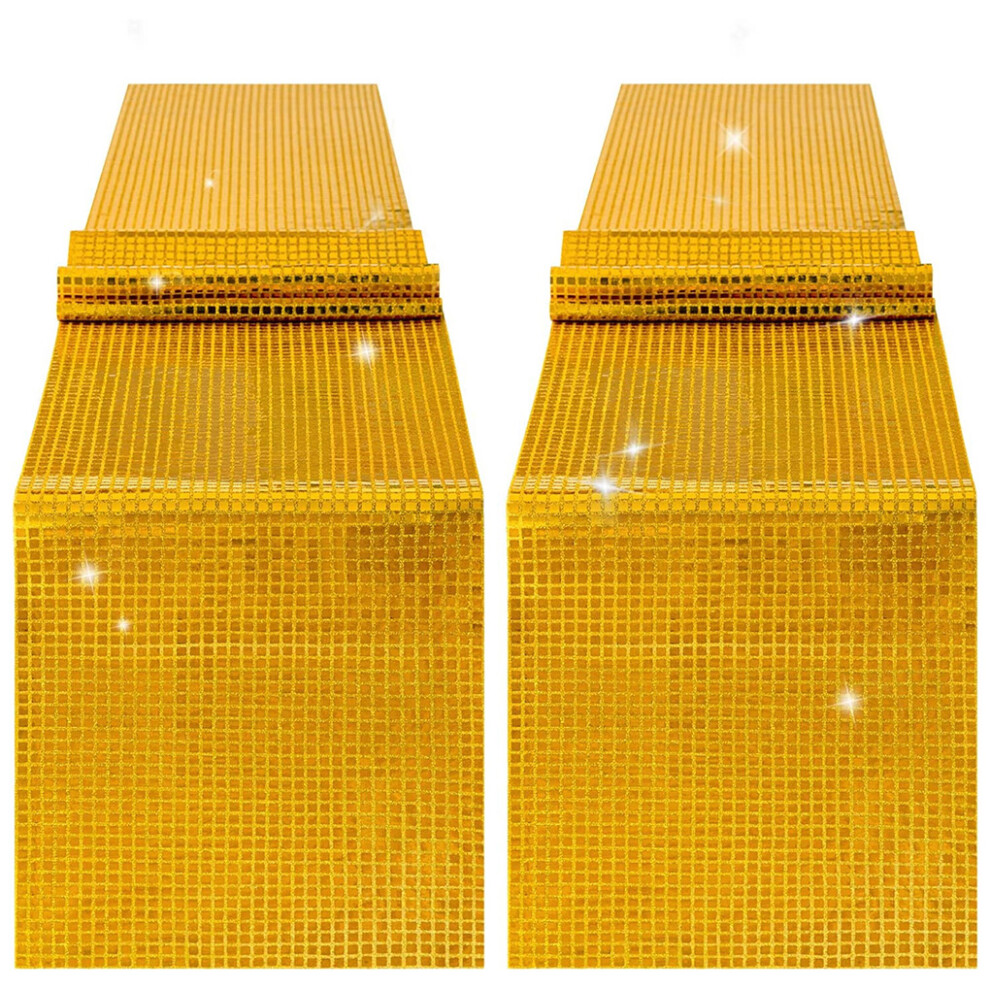 (Gold) 2 Pieces Polyester Table Runner Solid Color Exquisite Home Party Flag-image-OPC-PKKGNXJ-NEW