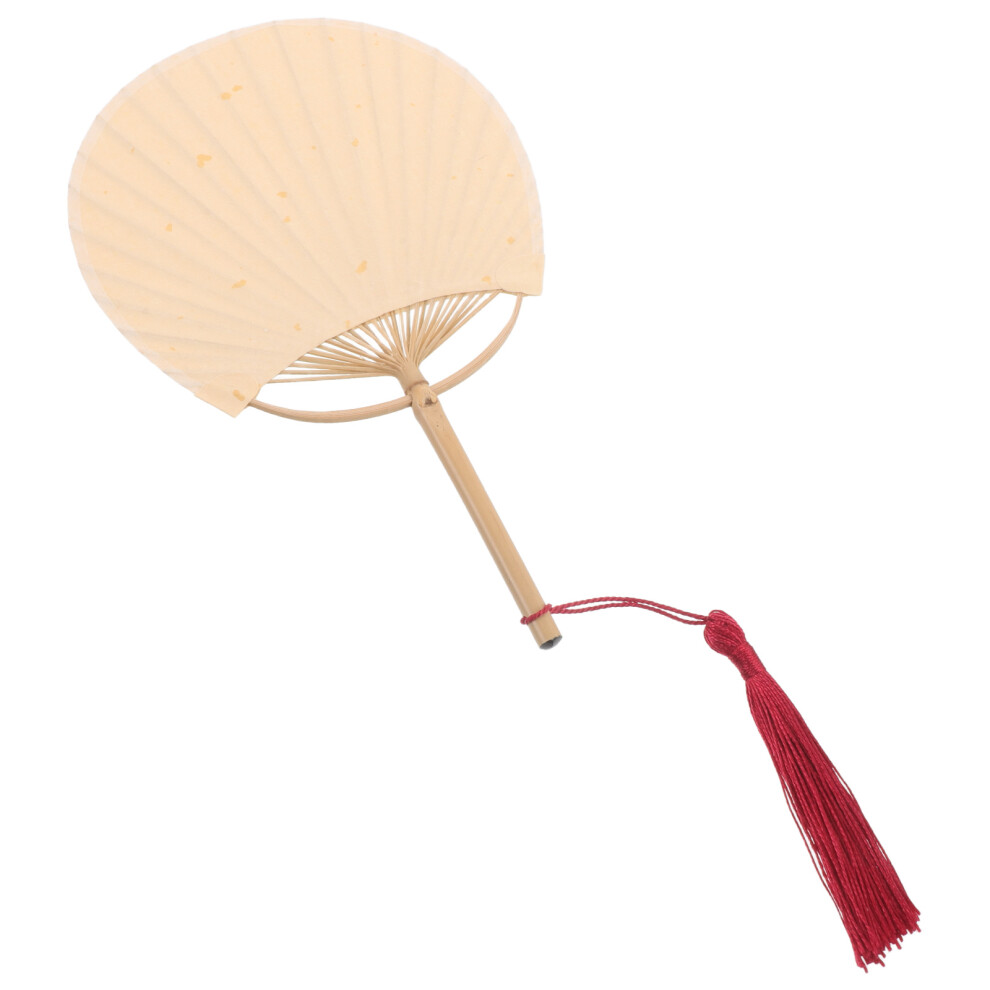 bamboo hand paper paddle fan with long handle and tassel beige-image-OPC-PKKGV6M-NEW